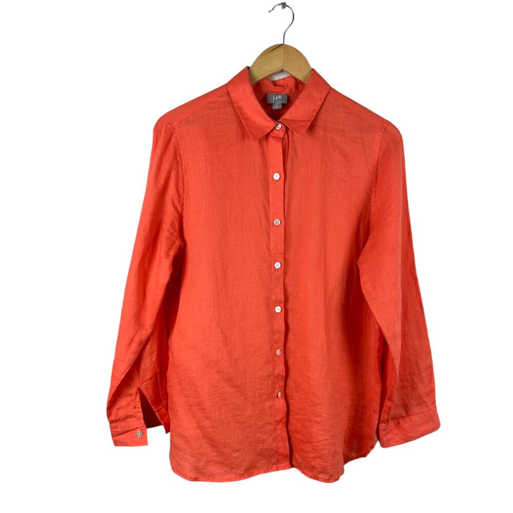 J. Jill Orange Linen Button Tunic Top Size Small Long Sleeves Simple Minimalist